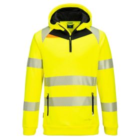 DX4 Hi-Vis 1/4 zippzáras kapucnis pulóver Yellow/Black S